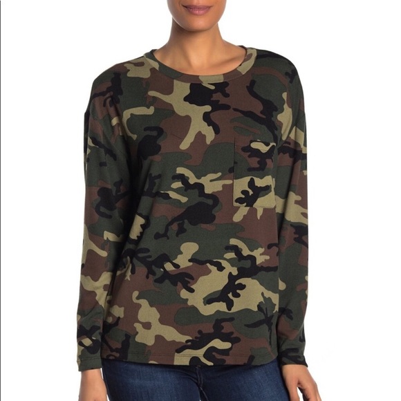 NWT Sanctuary Crew Neck Camo Crew Neck Pocket Sz M - Picture 2 of 6